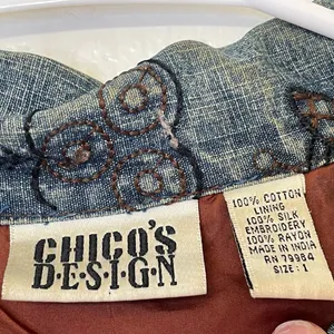 Vintage Chico’s Design‎ 90s Boho Embroidered & Beaded Blue Denim Jacket Size M thumbnail 5
