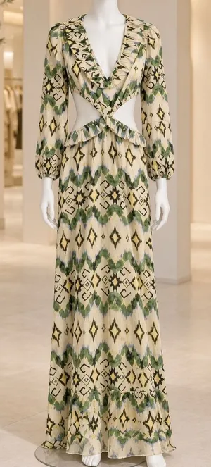 Allison New York Womens Everly Maxi Dress Green Ikat Cutout Small thumbnail 1