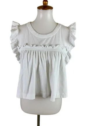 Maeve White Ruffle Babydoll Top S Coquette Cottagecore Romantic Blouse OB2036470 thumbnail 1