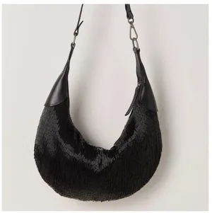 Free People Bugle Bead Clutch/Sling Bag in Black Embroidered Combo NWT $128R thumbnail 2