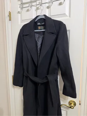 Zara Manteco Wool Wrap Black Long Length Coat thumbnail 5