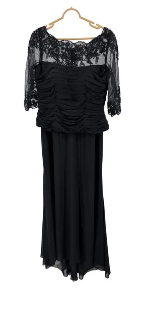 Mon Cheri Black Lace Sleeve Ruched Evening Gown sequin beaded 16 wedding mother thumbnail 1
