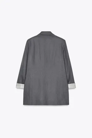 Zara Linen Blend Blazer with printed cuff Grey M thumbnail 2