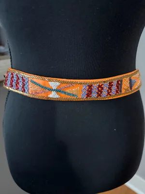 Hand Beaded Orange Leather Bohemian Southwestern Belt 36in thumbnail 2