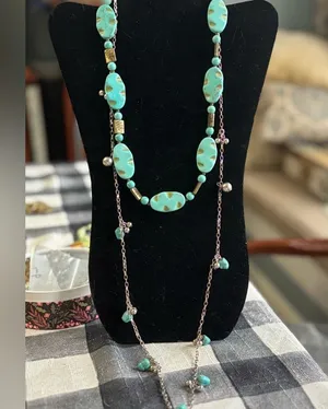 Two costume necklaces turquoise beads silver and brass preloved thumbnail 1