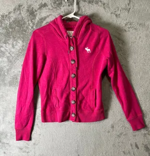 Vintage Y2K Abercrombie & Fitch Button Front Hoodie Jacket Moose Logo Preppy Med thumbnail 1