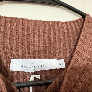 AVANTLOOK Bubble Sleeve Ribbed Sweater Mini Dress Brown NWT Size S thumbnail 4