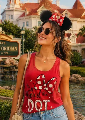 Disney Parks Polka Dot Minnie Mouse Womens Tank Top Sz S Bow Vacation Graphic thumbnail 1