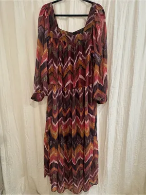 Women's Rust Chevron Tiered Maxi Dress Brown Size L thumbnail 3