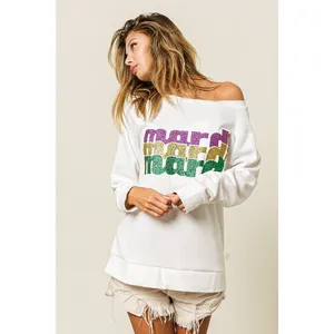 BiBi Mardi Gras Glitter Lettering Sweatshirt - Off White - Large thumbnail 11