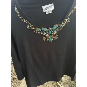 Bob‎ And Betty's Craft Women's Rhinestone And Turquoise Embellished Black Knit thumbnail 12