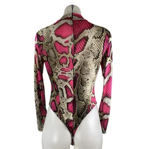 Fashion Queen Women's Multicolor Snake Skin Long Sleeve Mock Neck Bodysuit Top S thumbnail 2