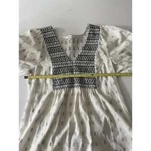 Madewell Embroidered Smocked V Neck Puff Sleeve Peasant Top Cream Navy XS thumbnail 7