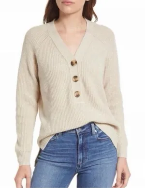Madewell‎ XS Wool Long Sleeve Quarter Button Henley Pullover Sweater Beige Ivory thumbnail 1