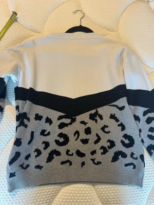 SHEIN Cream, Gray & Black Leopard Colorblock Crewneck Sweater thumbnail 5