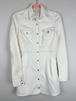 NWT Free People Dynomite Denim White Long Sleeve Mini Shirt Dress Size‎ XS thumbnail 3