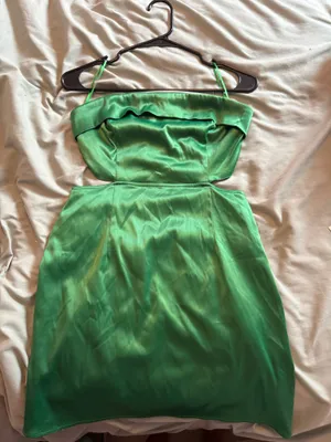 Sky to Moon Emerald Satin Mini Dress thumbnail 2