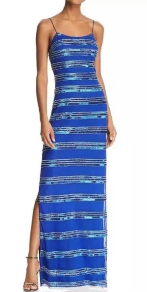 Aidan Mattox Blue Beaded Column Gown thumbnail 1