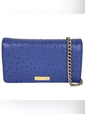 Kate Spade Alexander Ave Isabeli Blue Premium Ostrich Embossed Leather Crossbody thumbnail 4
