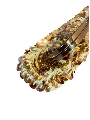 Vintage Y2k Call It Spring Beige Crochet With Gold Sequins Clutch thumbnail 6