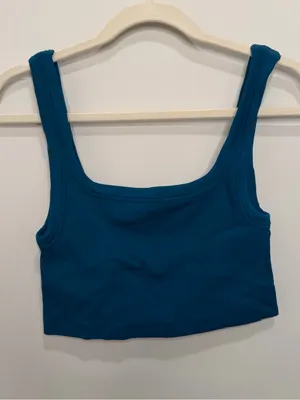 SET Active Teal Ribbed Square Neck Sports Bra Crop Top Womens XL thumbnail 4