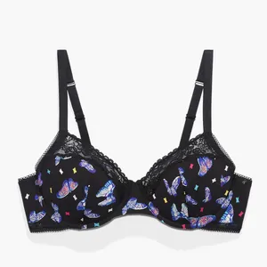 Savage X Fenty Cotton Essentials Unlined Bra Lace Bad Butterfly Black Size M Breathable Fabric: Soft and stretchy signature cotton-jersey body construction for comfortable, all-day lounge or streetwear wear.Unlined Support: Features lightweight, unlined 3-layer underwire cups and supportive wings designed to hug and lift your natural shape without extra bulk.Signature Details: Finished with delicate, tonal scalloped logo lace trim running along the cups.Custom Fit: Features fully adjustable shoulder straps and a classic hook-and-eye back closure with tonal nylon-coated hardware.Materials: Body is 95% Cotton, 5% Elastane; Delicate Lace trim is 82% Polyamide, 18% Elastane.Care Instructions: Hand wash cold, lay flat to dry. thumbnail 7