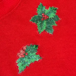 VTG 90s Hand Painted Puffy paint Christmas Sweatshirt USA crewneck Cottagecore L thumbnail 6