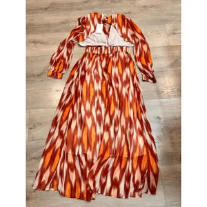 NWT O.P.T Kimia Orange Ikat Maxi Dress Belted Plunge‎ Neck Medium M thumbnail 2