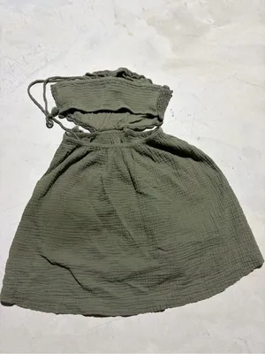 Aerie Olive Green Halter Cotton Dress medium thumbnail 8