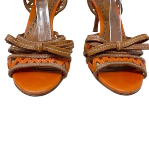 Prada Vintage Y2K Leather Strappy Sandals Zigzag Bow Cognac 38.5 thumbnail 3