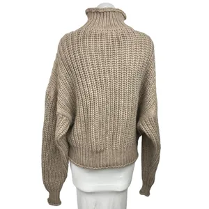 H&M Brown Beige Tan Chunky Knit Turtle Neck Long Sleeve Pullover Sweater Top M thumbnail 2