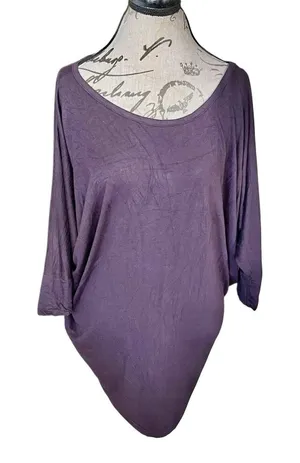 41 hawthorn blouse Top Short Sleeve Large Purple Open back Tunic Stretch Fall thumbnail 1
