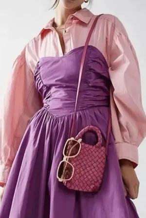 NWOT FREE PEOPLE woven hearts crossbody bag PINK thumbnail 1