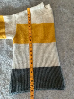 Women’s bp Striped Crewneck Cropped Sweater - Mustard, Cream & Charcoal Size M thumbnail 6