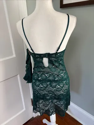 NWT Blush Lace Chemise Slip Nightdress & Matching Thong Panties Forest Green thumbnail 3