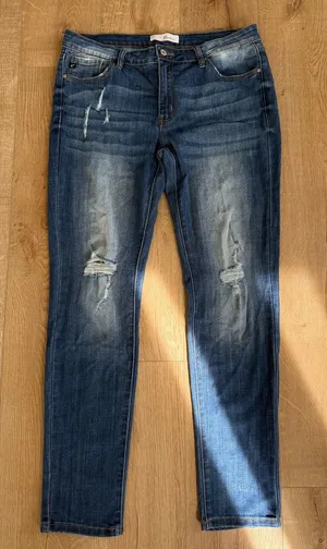 Kancan Jeans Size 15/31 Dark Wash Distressed Straight Leg High Rise Denim thumbnail 1