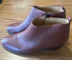 J. Crew Sawyer Brown Red Leather Ankle Heeled Booties Women’s Size 8 thumbnail 1