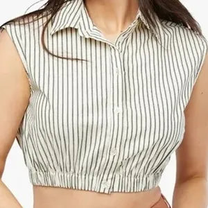 NWT Weworewhat Cropped Sleeveless Popover Shirt Small Antique White Grey Stripe thumbnail 1