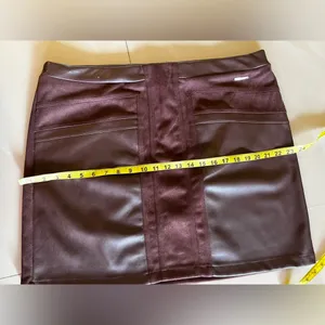 Marc New York Burgundy Velvet Faux Leather mini Skirt XL polyester spandex thumbnail 7