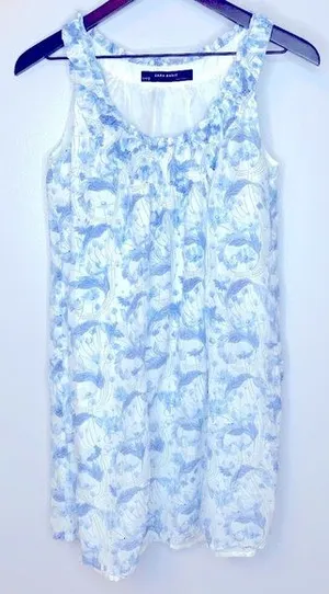 Zara Basic Blue and White Sleeveless Floral Dress‎ Size M thumbnail 1