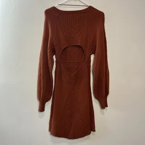 Free People Emmaline Mini Sweater Dress Cut Out Back in Burnt Orange Small‎ thumbnail 8