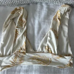 Billabong Dos Palmas Cream Palm Leaves Bikini plunge top NWOT thumbnail 3