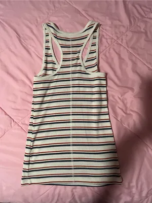 Universal Threads Striped Racerback Tank Top in Cream with Navy & Red Stripes thumbnail 2