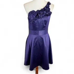 The Limited Purple One Shoulder Rosette Satin Cocktail Dress Size 6 thumbnail 2