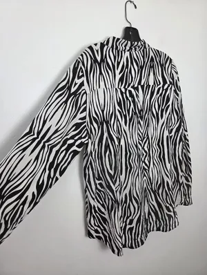 Big Dart Zebra Print Button Up Shirt Blouse Top Viscose Lightweight Comfy Large thumbnail 8