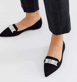 Asos Leonie suede point toe slip on black loafer ballet flats with silver 6 thumbnail 1