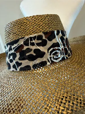 Source Unknown Straw Wide Brim Hat with Leopard Band - Brown thumbnail 5