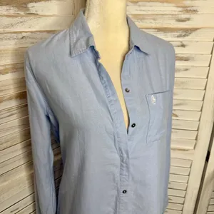 ABERCROMBIE & FITCH Women's Cotton Poplin Long Sleeve Shirt Shirtdress Blue thumbnail 6