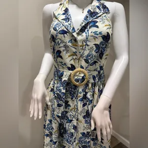 NWT Tuckernuck Lena Midi Dress Size 6 Blue White Floral Belted thumbnail 7