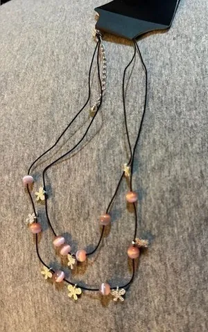 Pink and Black Beaded Butterfly Necklace NWT thumbnail 1